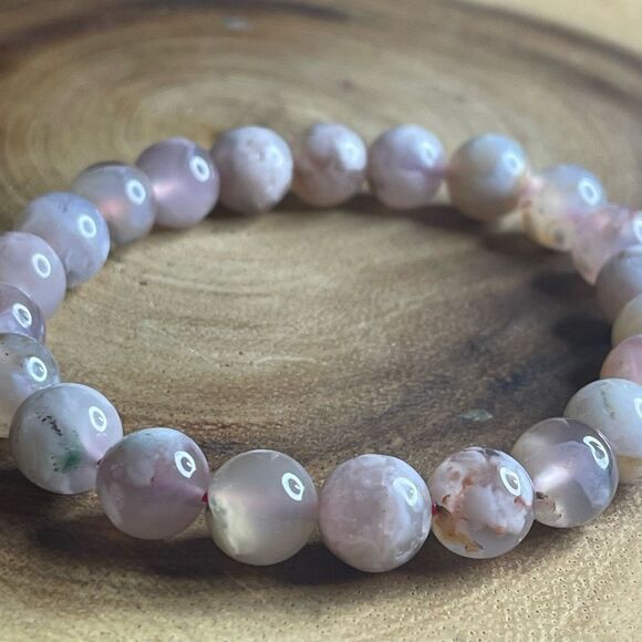 Pink Flower Agate stretch beaded bracelet 7” crystal healing beads 8mm ONE NEW - Picture 4 of 8